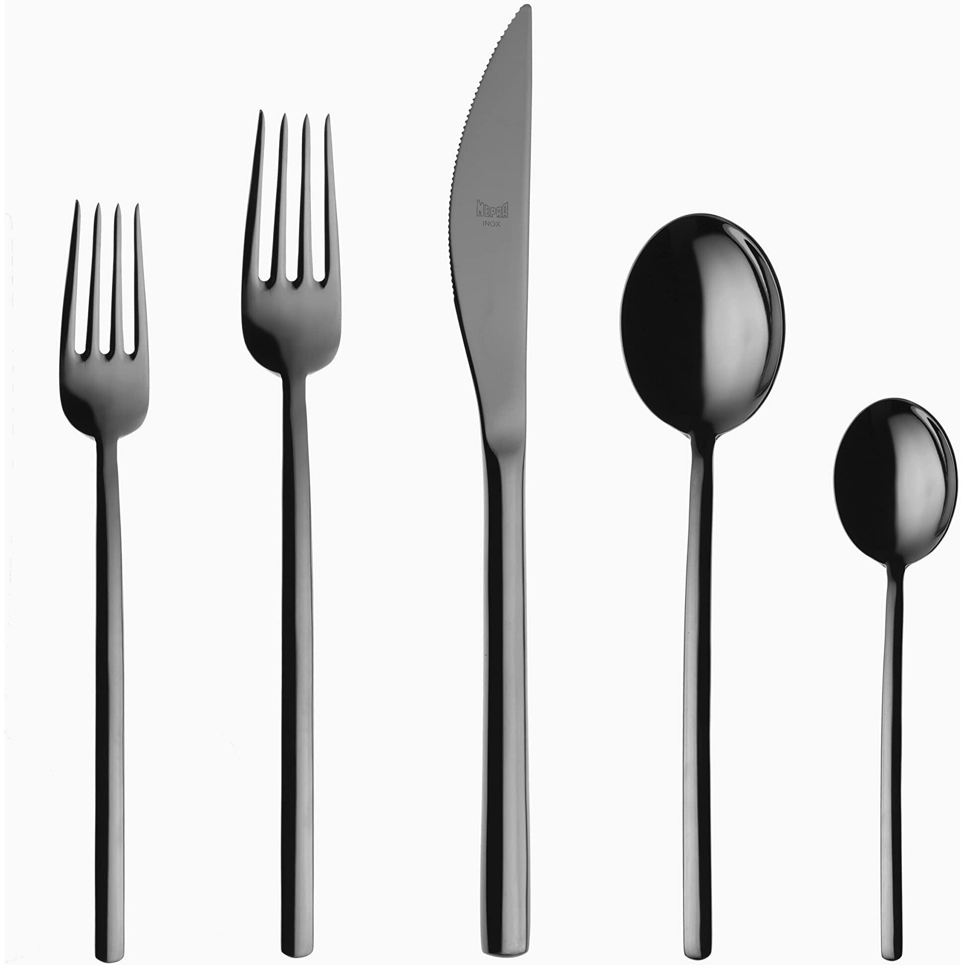 MEPRA 108622005 Due Black Gold 5-Piece Durable 18/10 Stainless Steel American Style Flatware Cutlery Set for Fine Dining, Dishwasher Safe, Service for 1