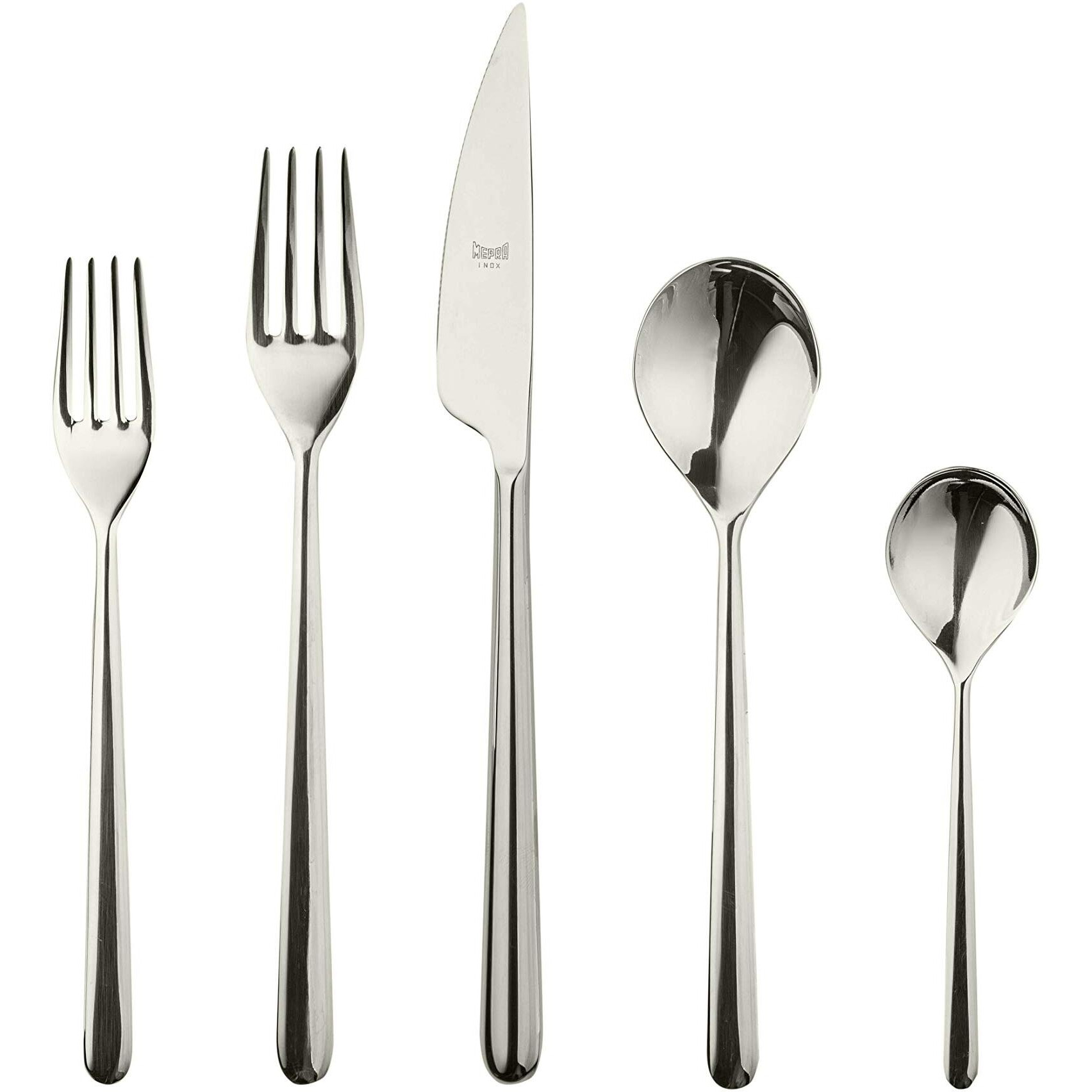 Mepra Linea Champagne Cutlery Set  [5 Piece Set], Polished Silver Finish, Dishasher Safe Cutlery for Fine Dining