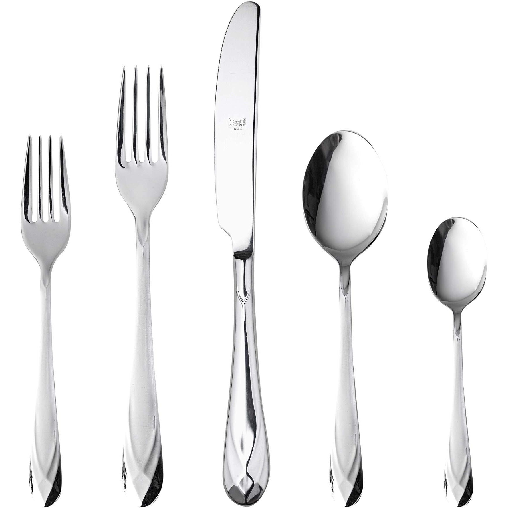 MEPRA 100922020 Diamante 20-Piece Durable 18/10 Stainless Steel American Style Flatare Cutlery Set for Fine Dining, Dishasher Safe, Service for 4