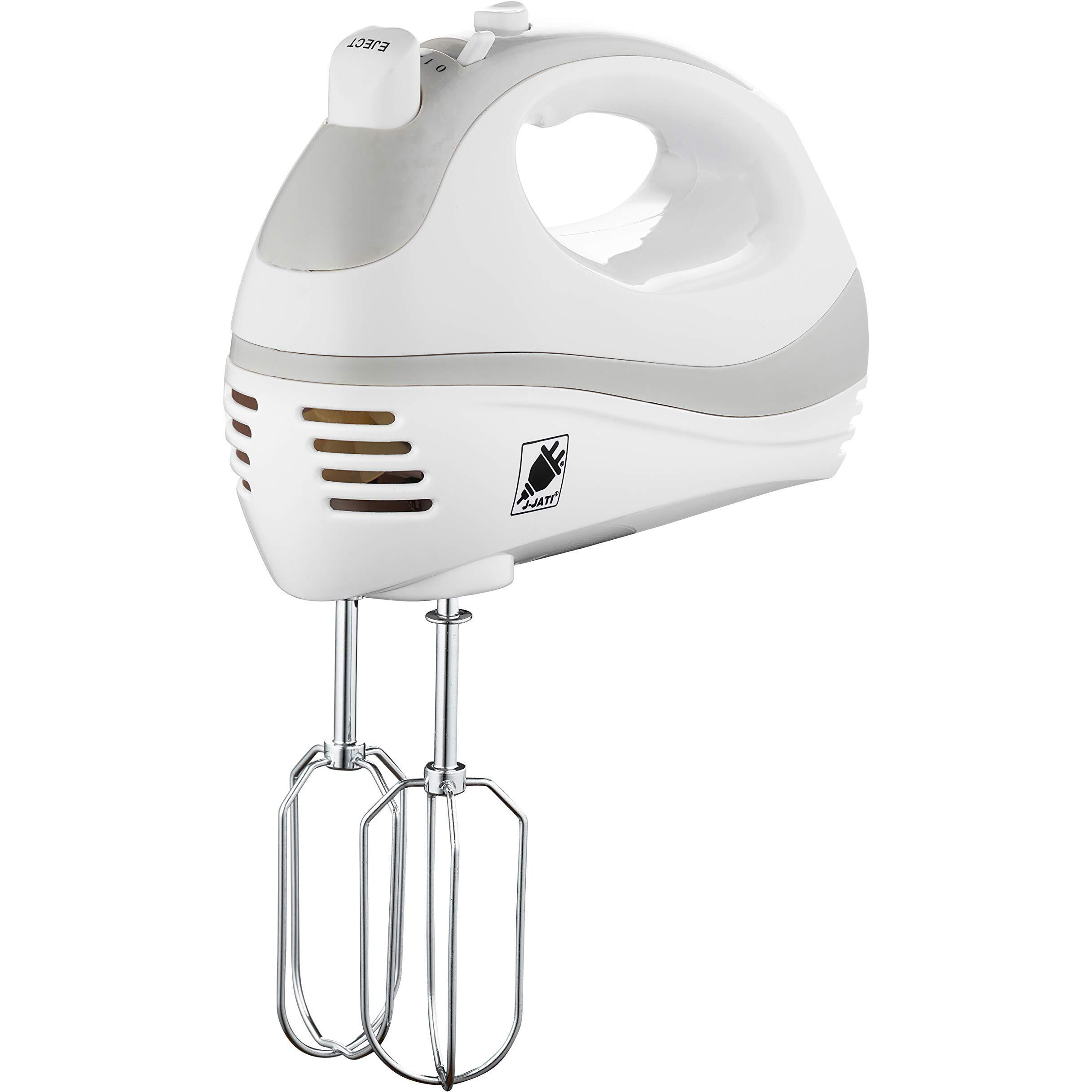 J-Jati Cake Mixer Hand Mixer Electric Cake Beater 5 Speed Powerful Handheld Mixer Food, with Turbo and Easy Eject Button, Beaters and Dough Hooks included Whipping Batter (White)