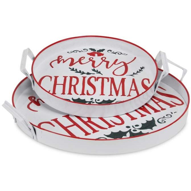 Cheung's 5493-2 Merry Christmas Trays ith Side Handles - Set of 2