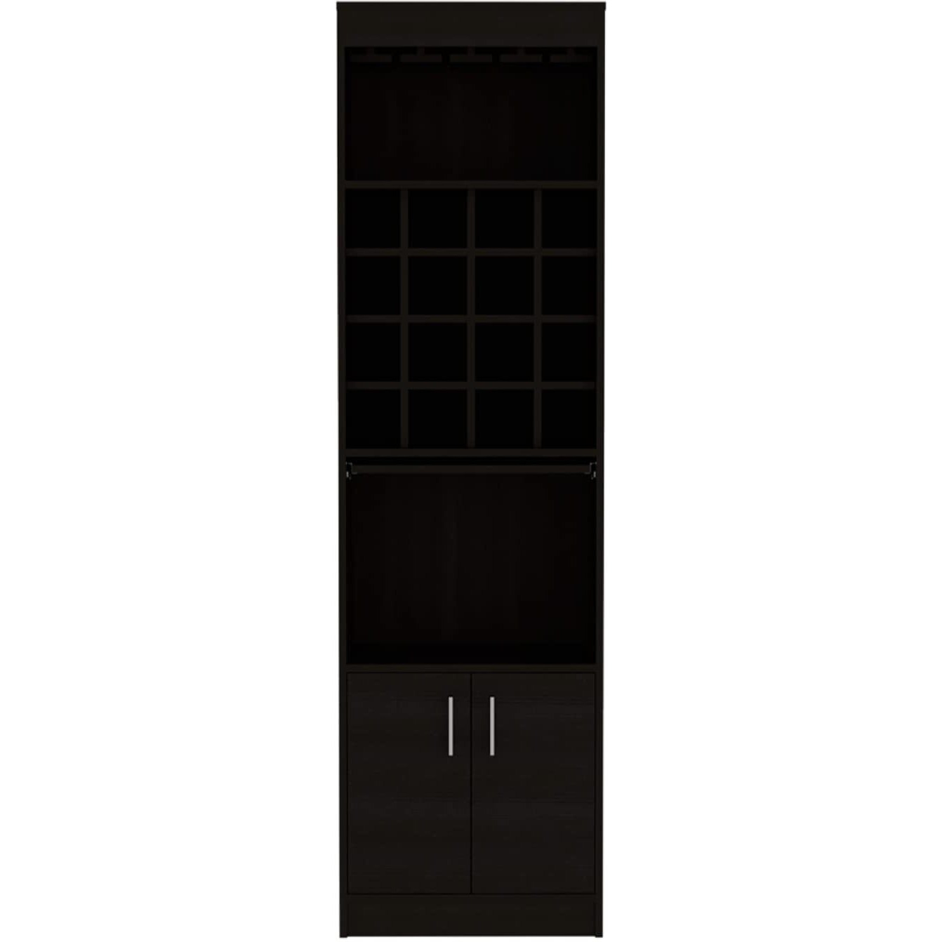 Soria Bar Double Door Cabinet, 6Teen Built-in Wine Rack, Concealable Serving Tray, 1 Shelf, Black