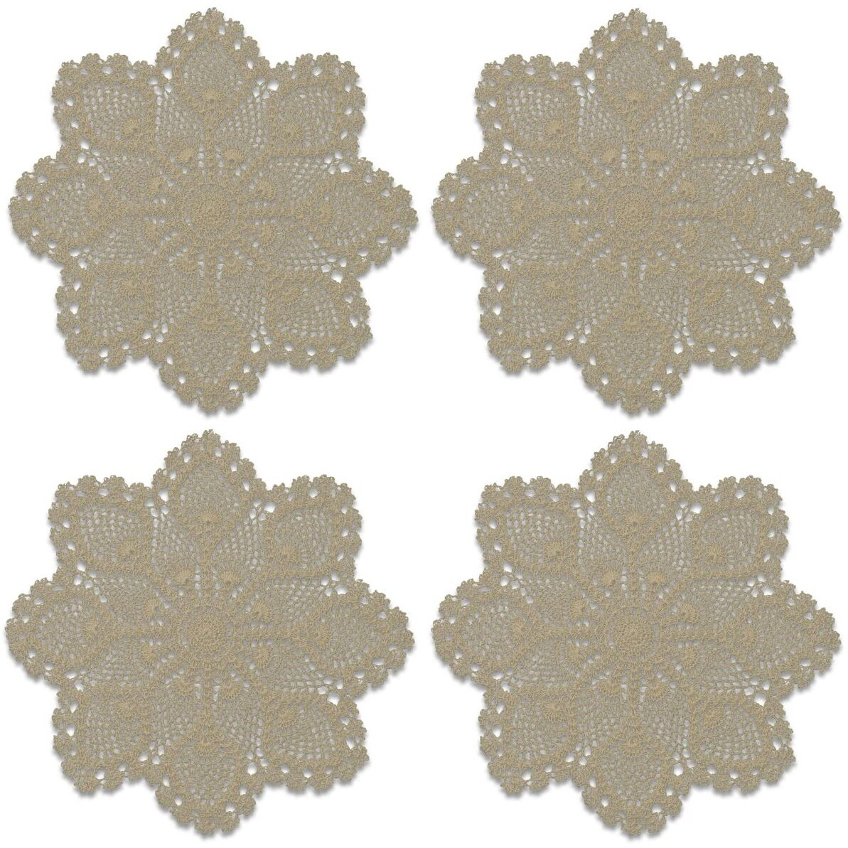 212 Main 12 in. Crochet Envy Pineapple Round Doily - Natural - Set of 4