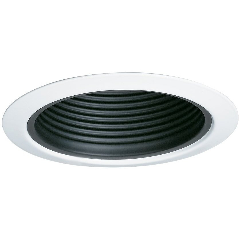 Jesco Lighting TM5509BKWH 5-Inch Aperture Line Voltage Trim Recessed Light, Metal Step Baffle, Black Finish with White Trim