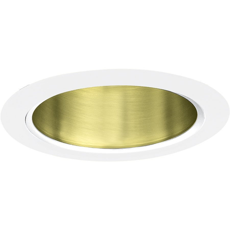 Jesco Lighting TM5510PBWH 5-Inch Aperture Line Voltage Trim Recessed Light, Aperture Cone, Polished Brass Finish with White Trim