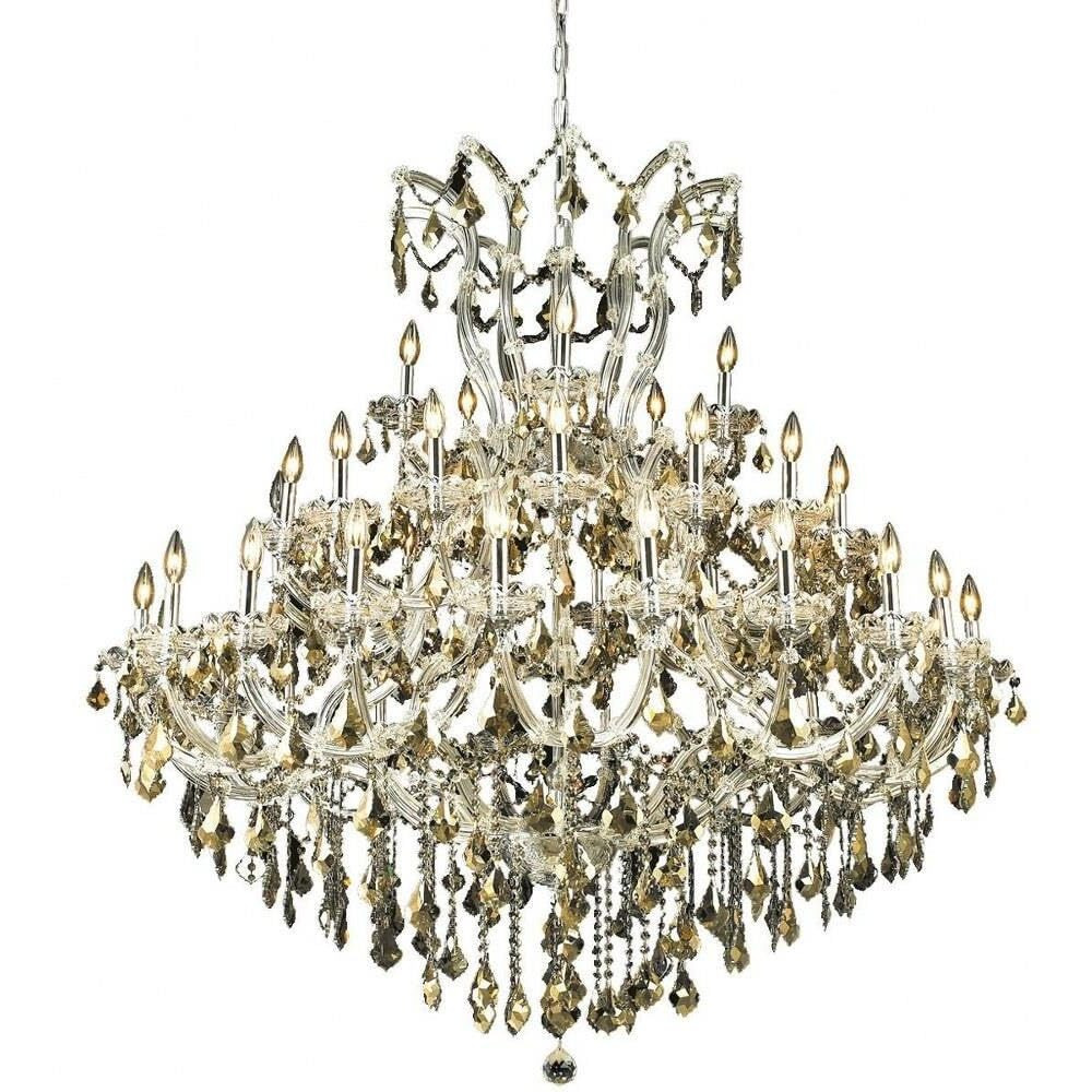 Elegant Lighting 2800G52C-GT/RC Royal Cut Smoky Golden Teak Crystal Maria Theresa 41-Light, Three-Tier Crystal Chandelier, 52  x 54 , Finished in Chrome with Smoky Golden Teak Crystals