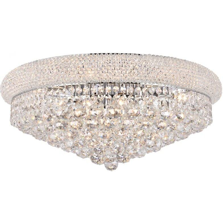 Elegant Lighting 1800F24C/RC Primo Collection 12-Light Flush Mount Royal Cut Crystals with Chrome Finish