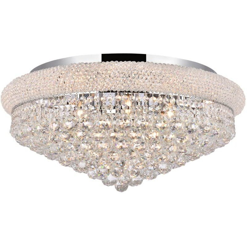 Elegant Lighting 1800F28C/RC Royal Cut Clear Crystal Primo 15-Light, Single-Tier Flush Mount Crystal Chandelier, Finished in Chrome with Clear Crystals