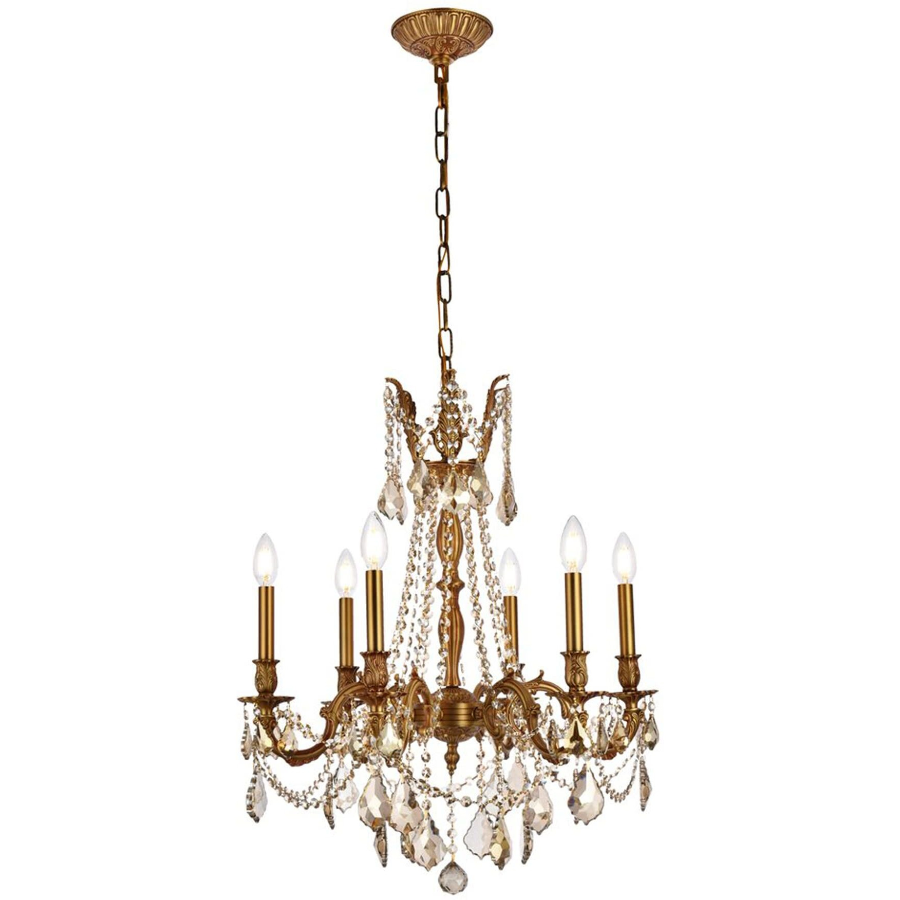 Elegant Lighting 9206D23FG-GT/RC Royal Cut Smoky Golden Teak Crystal Rosalia 6-Light, Single-Tier Crystal Chandelier, 23  x 26 , Finished in French Gold with Smoky Golden Teak Crystals