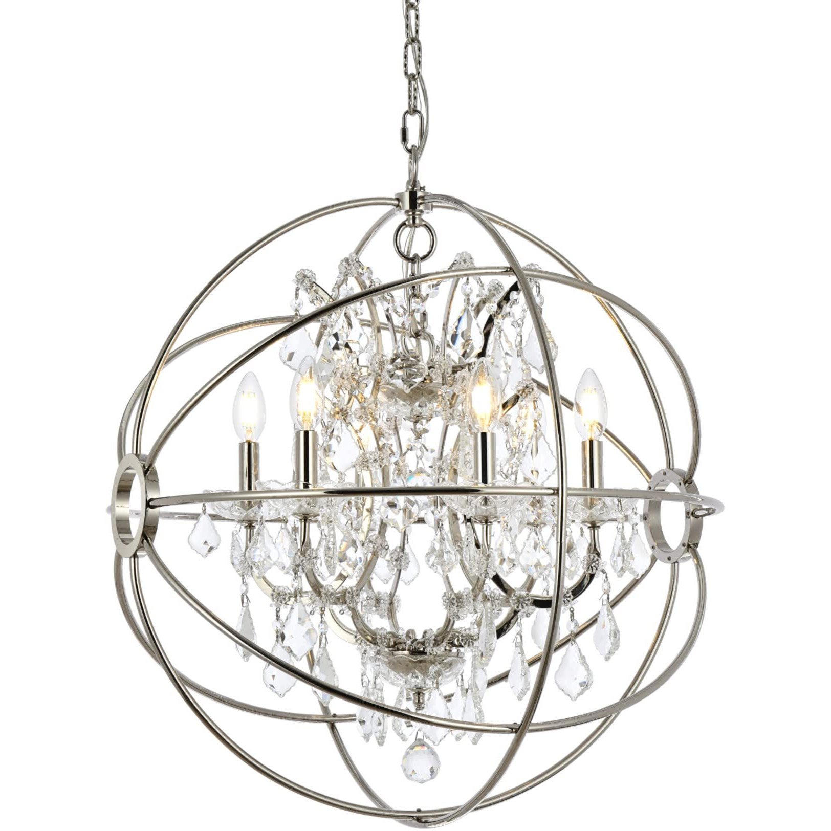 Elegant Lighting Geneva Collection 1130D25PN/RC 6-Light Pendant Lamp ith Royal Cut Crystals, Polished Nickel Finish