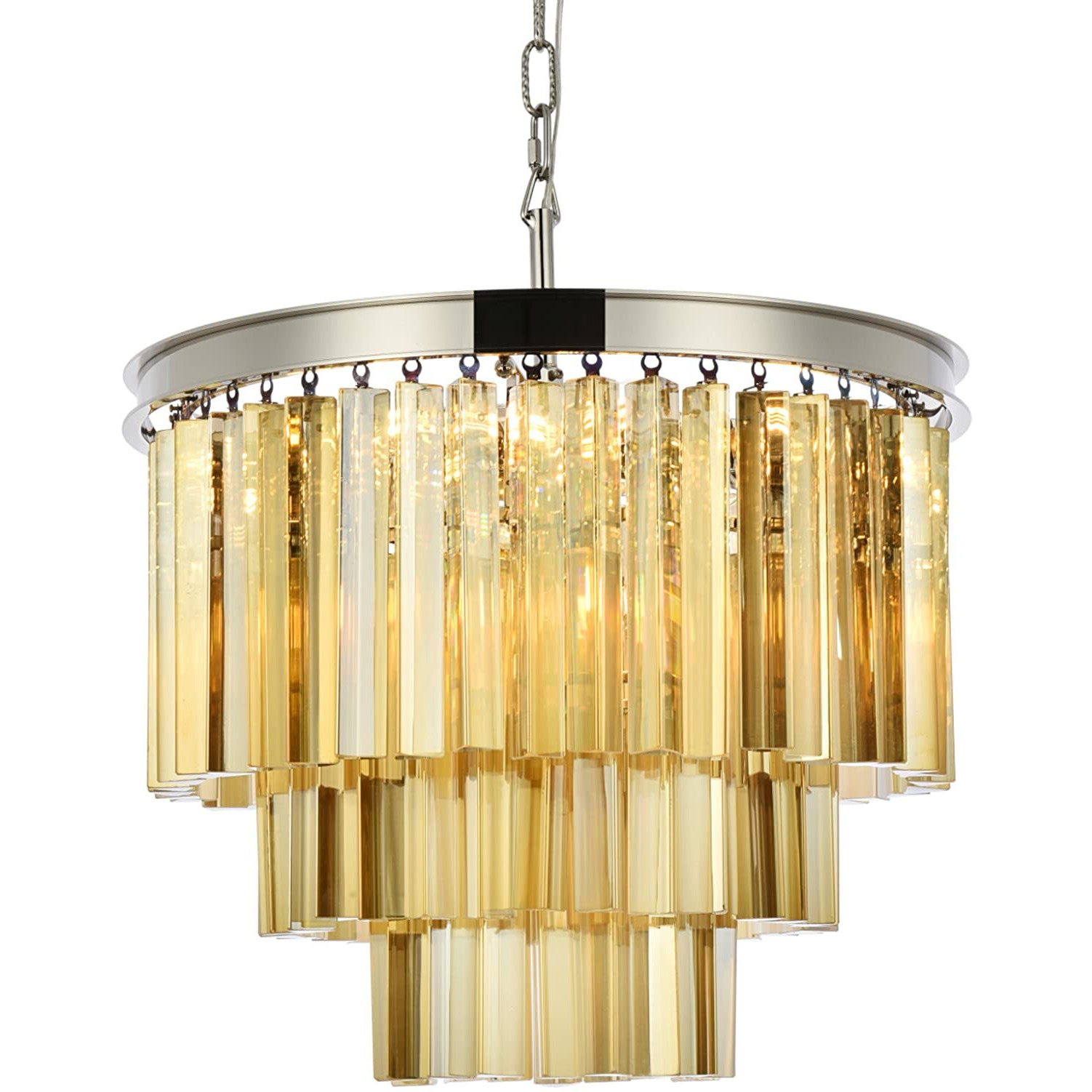 Elegant Lighting Sydney Collection 1201D20PN-GT/RC 9-Light Pendant Lamp with Royal Cut Golden Teak Crystals, Polished Nickel Finish