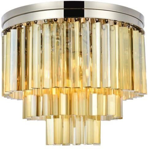 Elegant Lighting Sydney Collection 9-Light Flush Mount with Royal Cut Golden Teak Crystals, Polished Nickel Finish