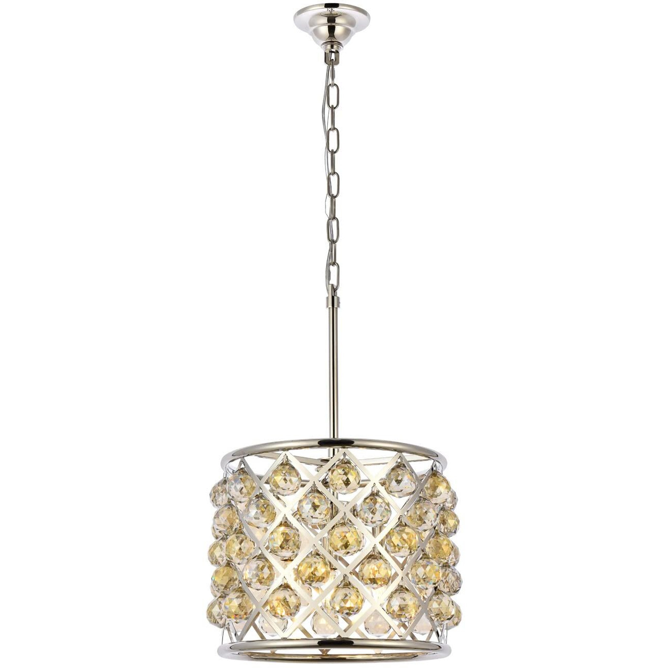 Elegant Lighting Madison Collection 4-Light Pendant Lamp with Royal Cut Golden Teak Crystals, Polished Nickel Finish