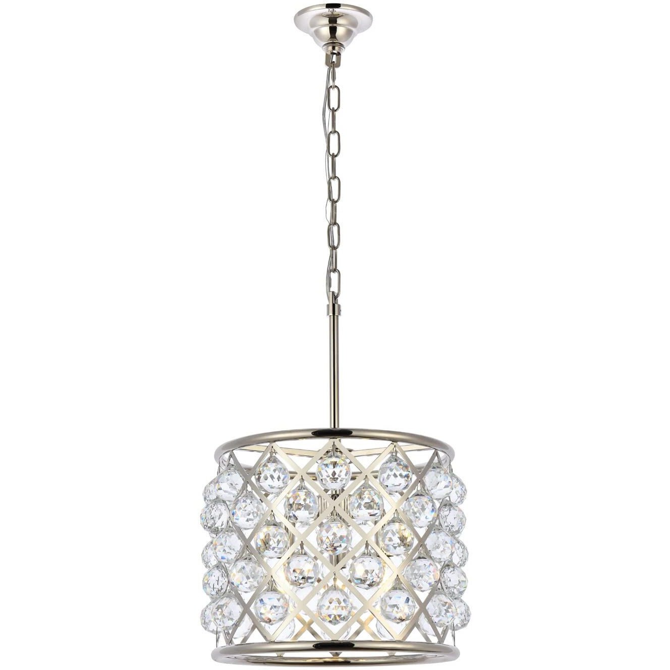 Elegant Lighting Madison Collection 4-Light Pendant Lamp with Royal Cut Crystals, Polished Nickel Finish