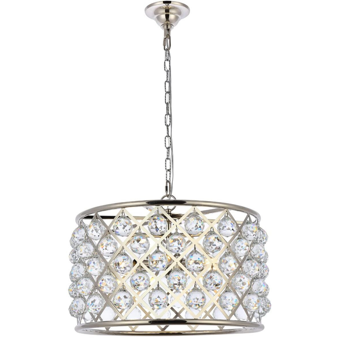 Elegant Lighting Madison Collection 1206D20PN/RC 6-Light Pendant Lamp with Royal Cut Crystals, Polished Nickel Finish