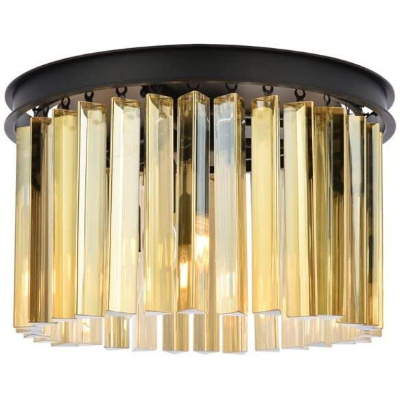 Elegant Lighting Sydney Collection 1208F16MB-GT/RC 3-Light Flush Mount with Royal Cut Golden Teak Crystals, Mocha Brown Finish