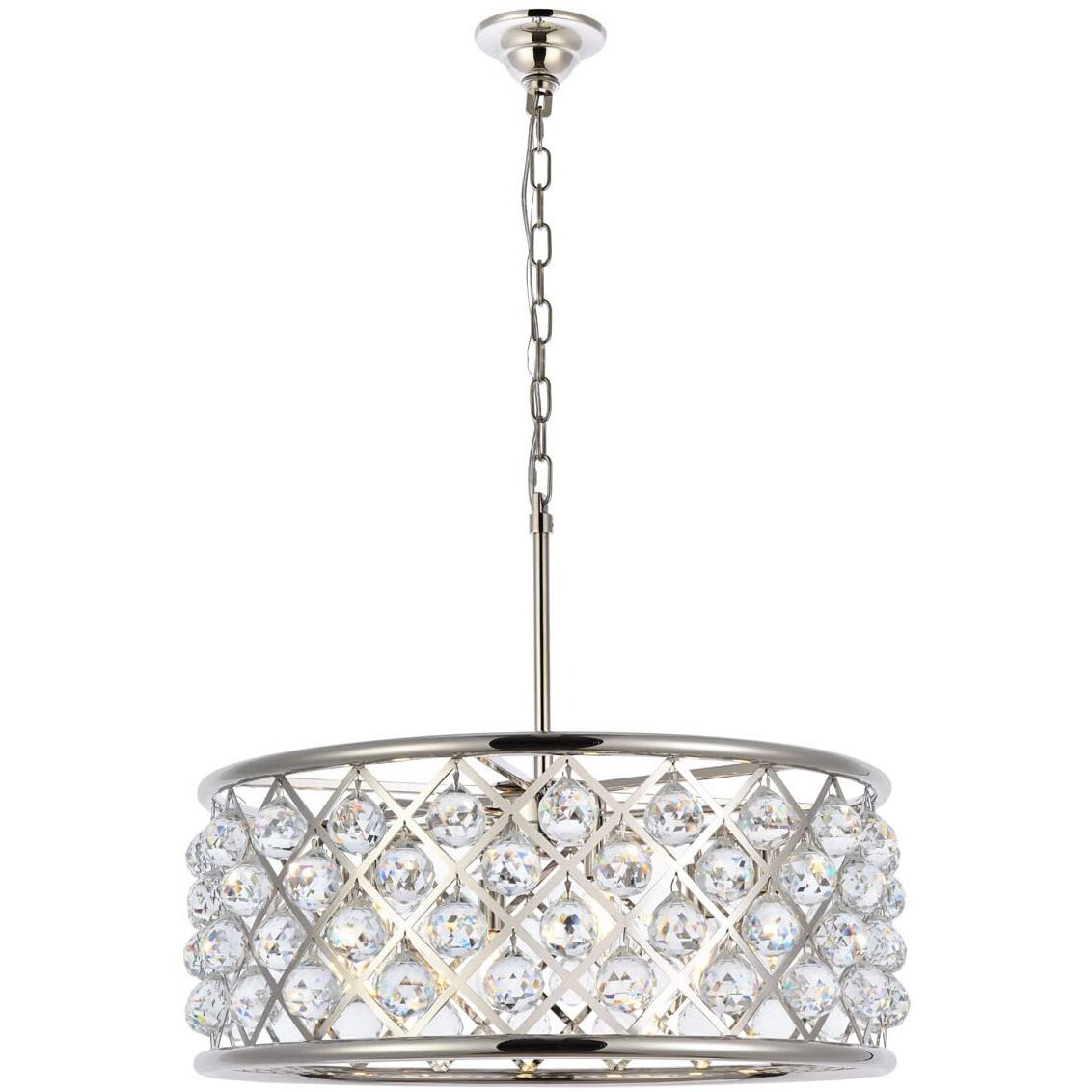 Elegant Lighting 1214D25PN/RC Madison Collection 6-Light Pendant Lamp with Royal Cut, 25  Depth x 10.5  Height, Polished Nickel Finish, Crystal