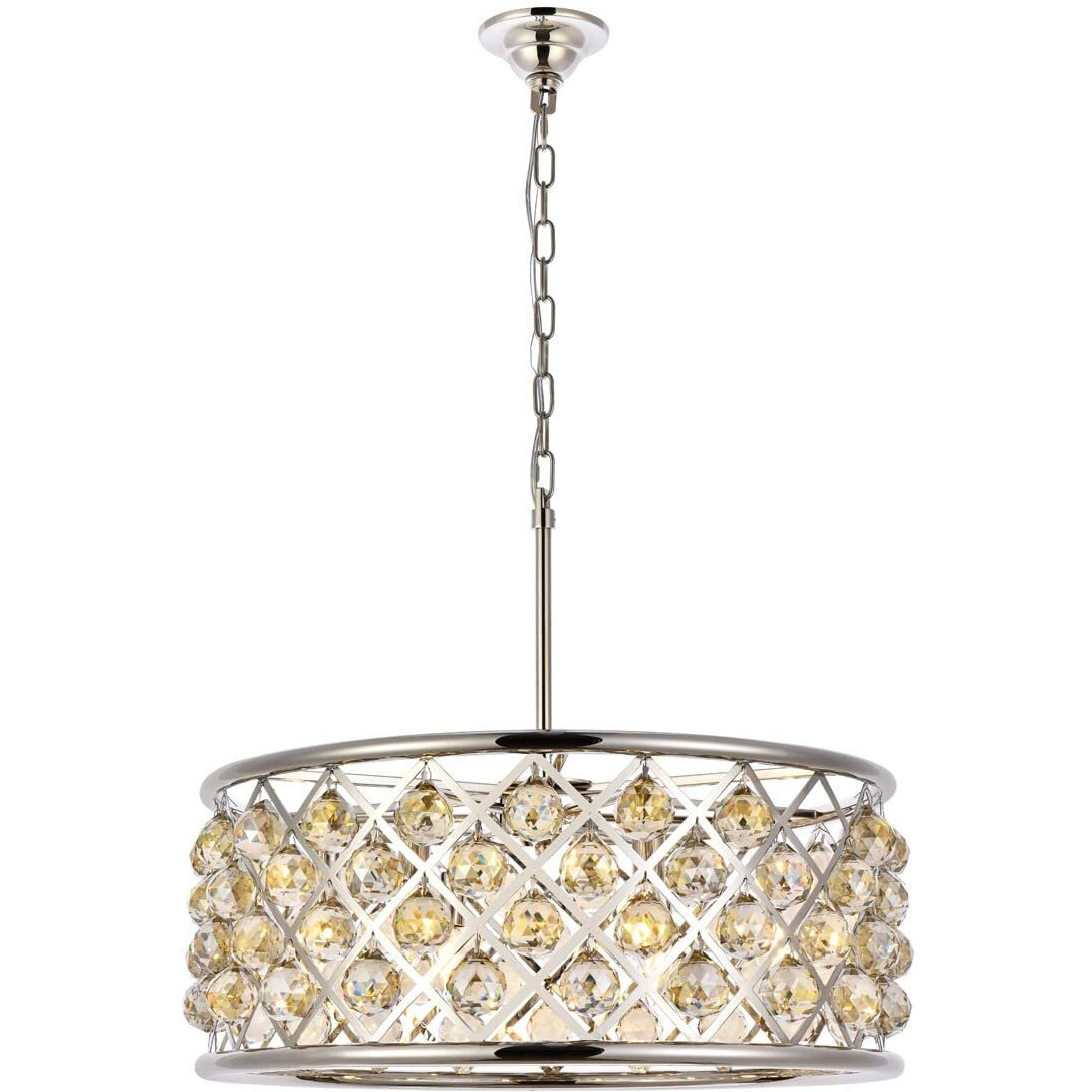 Elegant Lighting 1214D25PN-GT/RC Madison Collection 6-Light Pendant Lamp with Royal Cut, 25  Depth x 10.5  Height, Polished Nickel Finish, Golden Teak