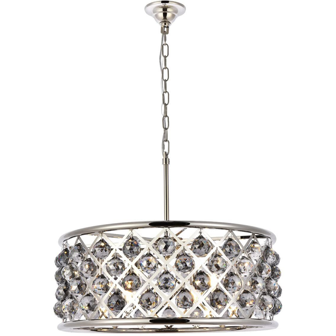 Elegant Lighting 1214D25PN-SS/RC Madison Collection 6-Light Pendant Lamp with Royal Cut, 25  Depth x 10.5  Height, Polished Nickel Finish, Silver Shade