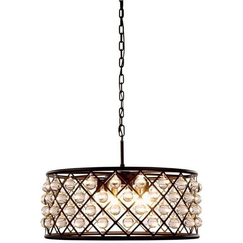 Elegant Lighting 1213D25MB/RC Madison Collection 6-Light Pendant Lamp with Royal Cut, 25  Depth x 10.5  Height, Mocha Brown Finish, Crystal