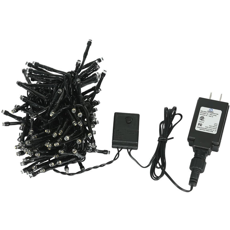 Vickerman 144Lt Warm White 2 Function Spider Set, 24' Long, 2  Bulb Spacing, Functions of Flashing and Steady On, Black Wire with 36  Lead, Uses CSA-Us 24Volt Power Adpater. Indoor/Outdoor use.