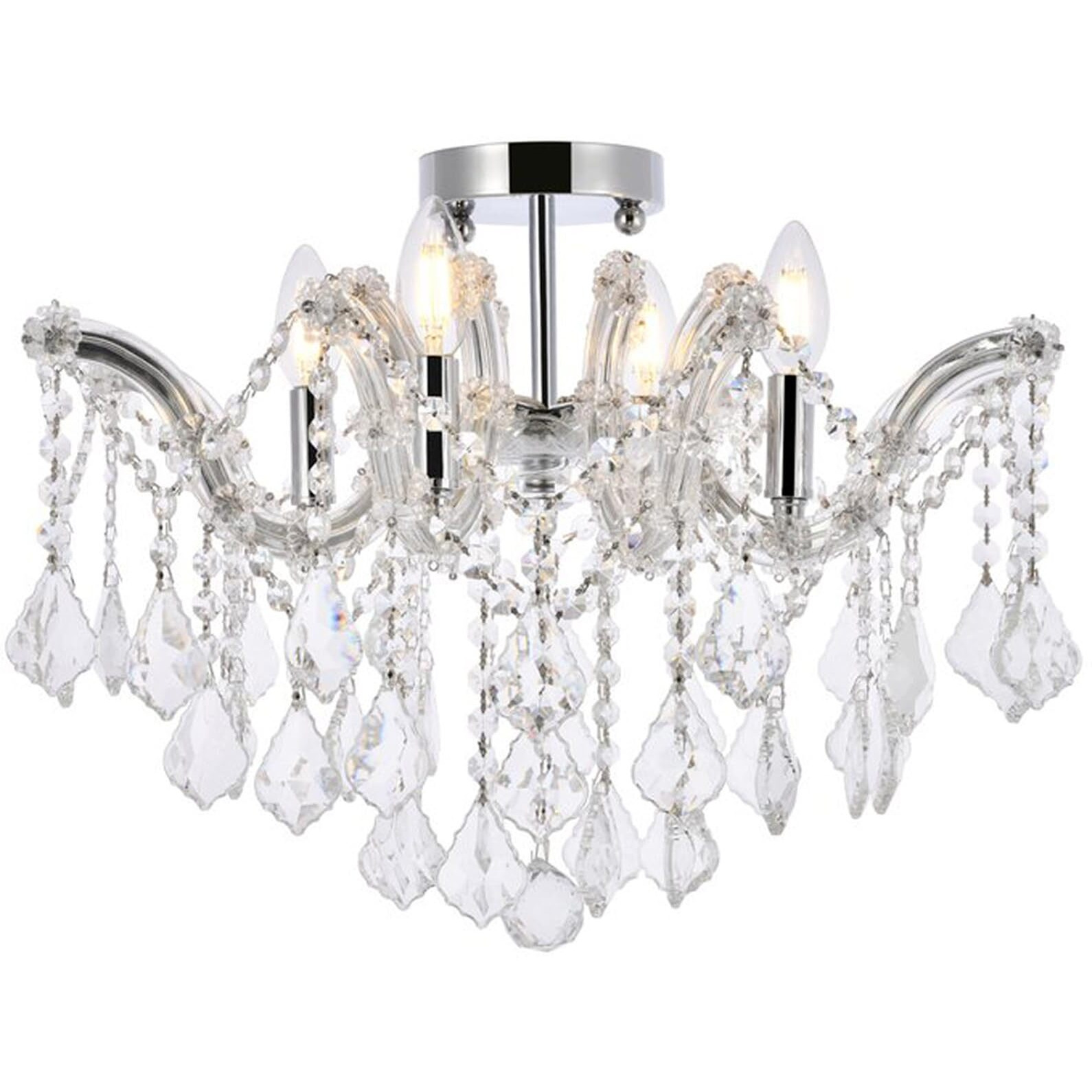 Elegant Lighting Indoor Modern Home Decorative Bright Maria Theresa 4 Light Chrome Flush Mount Clear Royal Cut Crystal