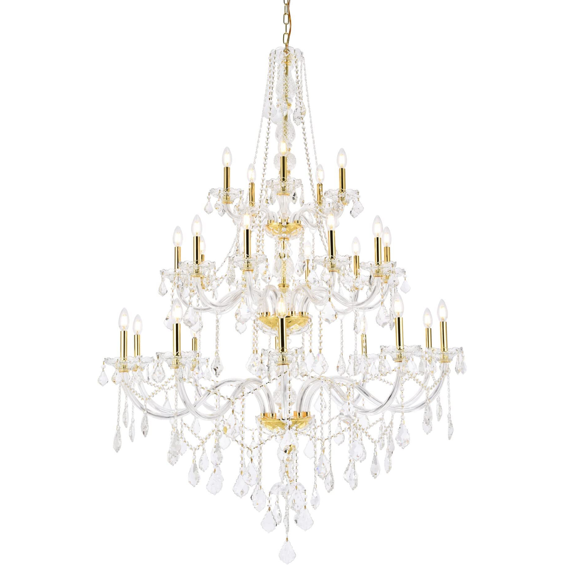 25-Light Chandelier Clear Royal Cut Crystal in Gold