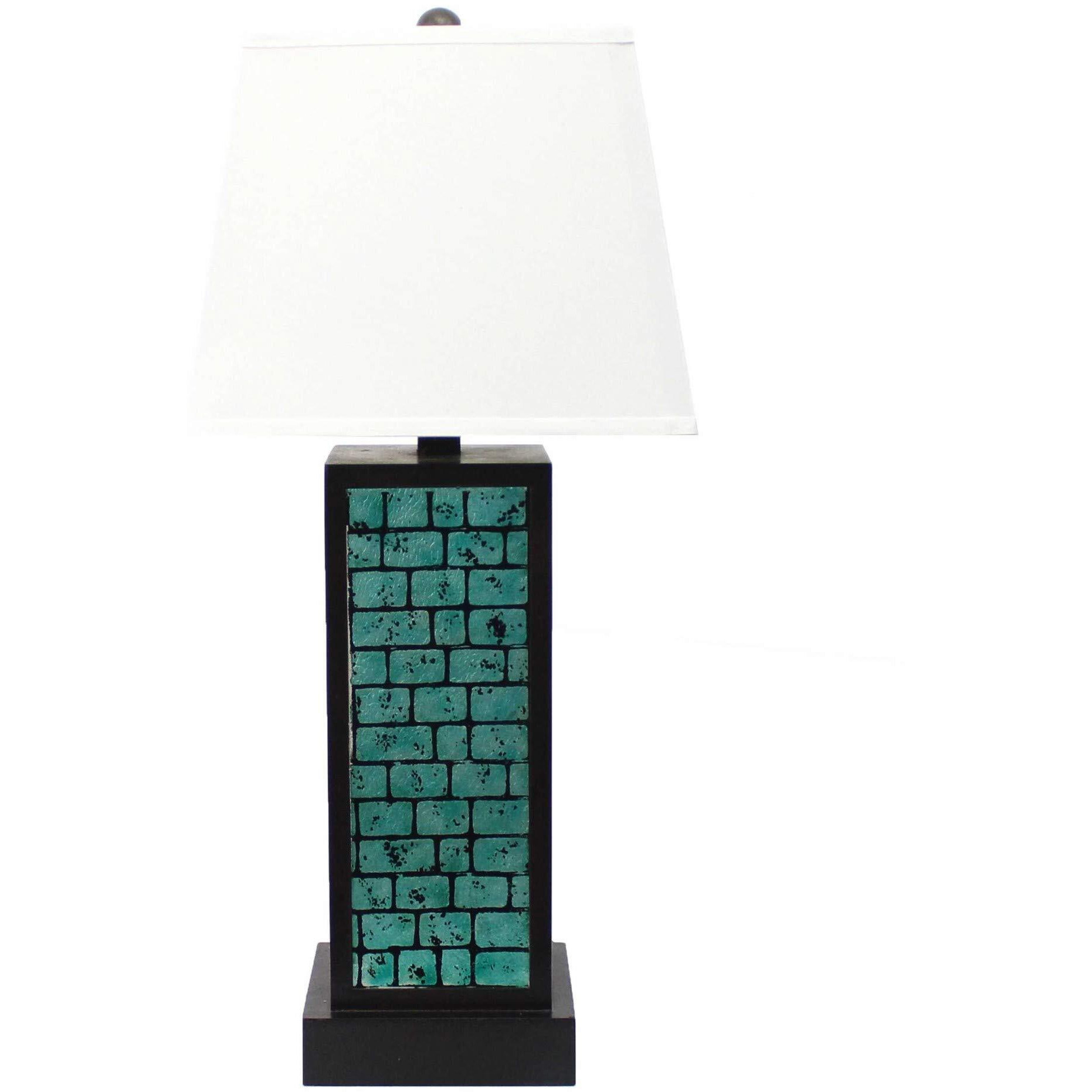 HomeRoots Lighting 13-inch x 15-inch x 30.75-inch Black, Metal with Teal Brick Pattern - Table Lamp