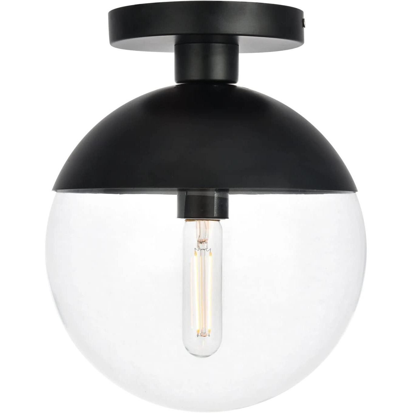 Living District Eclipse 1-Light Metal & Glass Flush Mount in Black/Clear