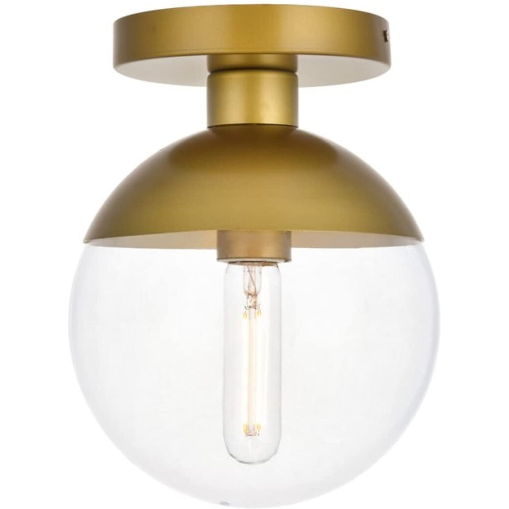 Living District Eclipse 1-Light Glass & Metal Flush Mount in Brass/Clear