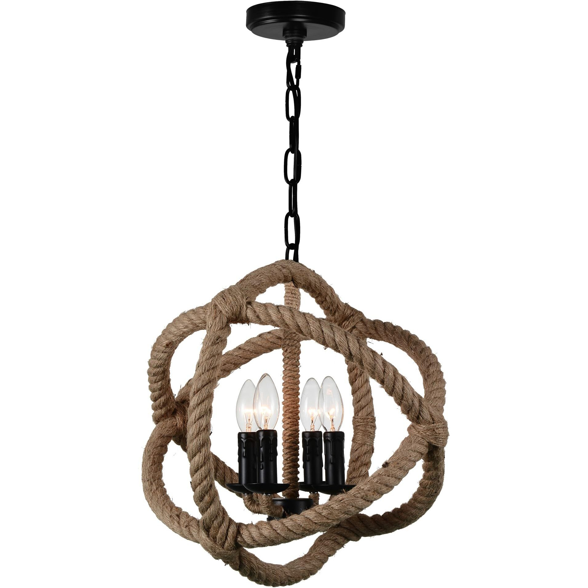 CWI Lighting Padma 4 Light Up Farmhouse Metal Chandelier in Black