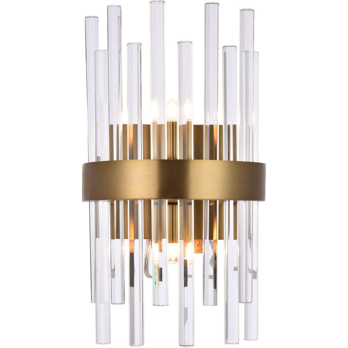 Elegant Lighting Indoor Modern Home Decorative Bright Dallas 2 Light Gold & Clear Wall Sconce Clear Royal Cut Crystal