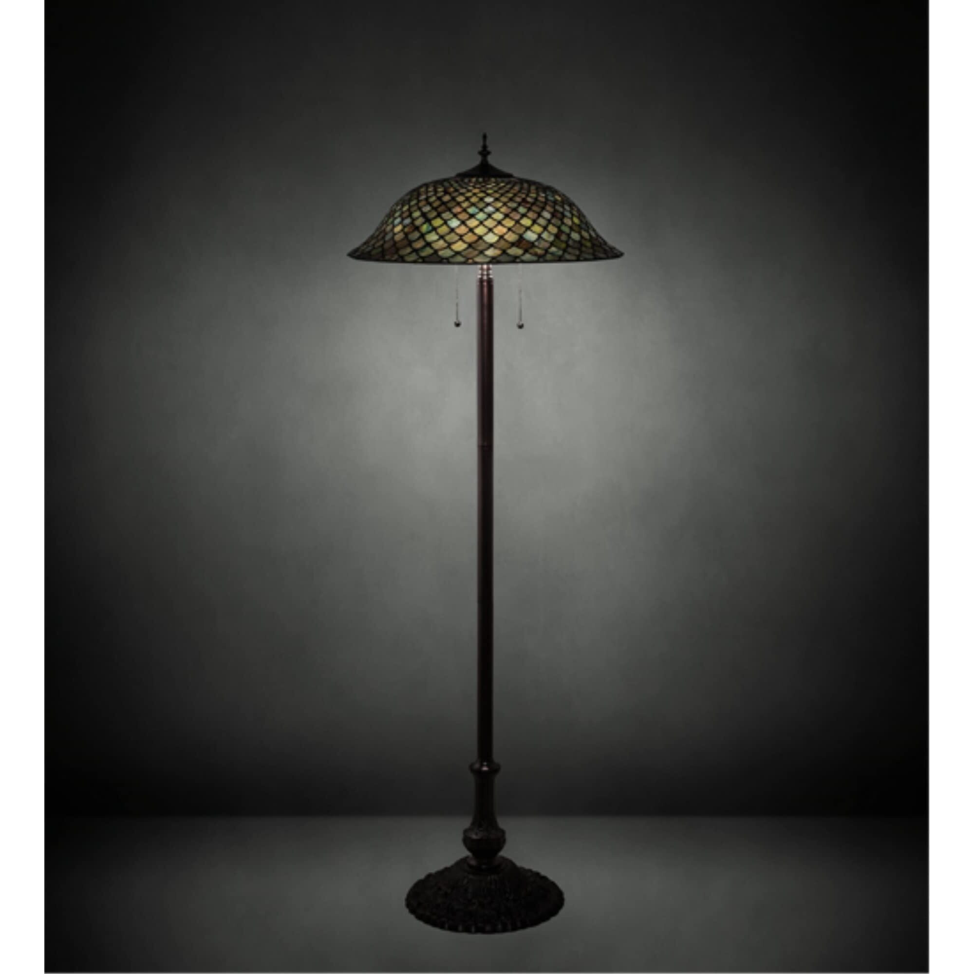 Meyda Tiffany 71245 Three Light Floor Lamp from Fishscale Collection in Mahogany Bronze Finish, 20.00 inches