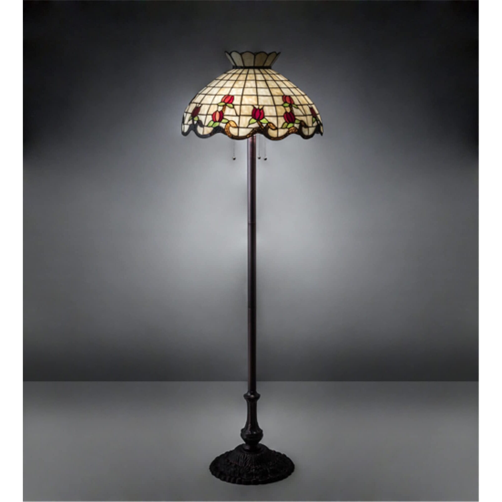 Meyda Tiffany 153948 Three Light Floor Lamp from Roseborder Collection 20.50 inches, Bronze