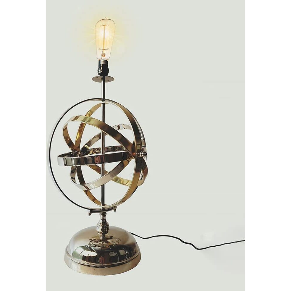 Old Modern Handicrafts Aluminum Armillary Table Lamp - with Rotating Silver and Gold Armillary Rings - 30L x 17W x 17H Inches