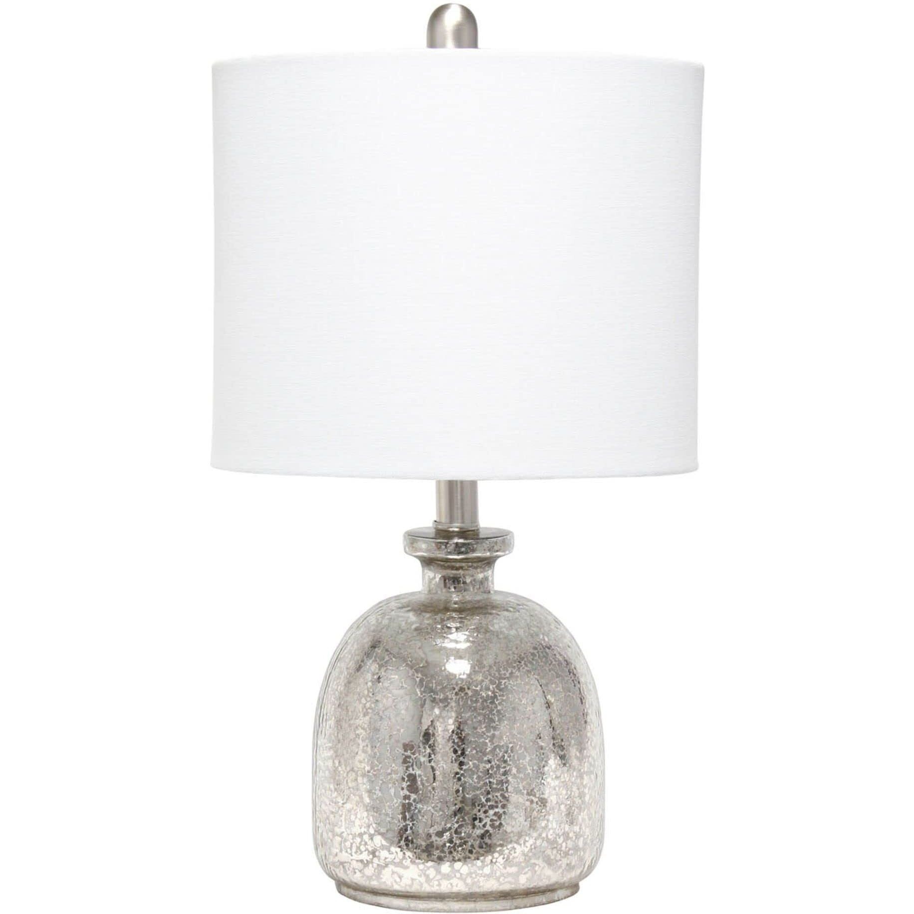 Lalia Home Contemporary Mercury Hammered Glass Jar Table Lamp ith White Linen Shade