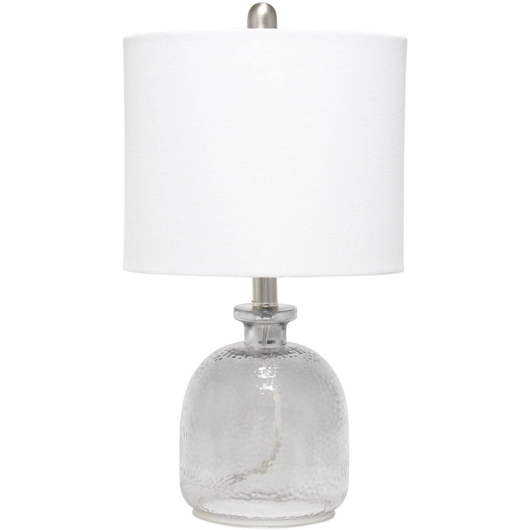 Lalia Home Contemporary Smokey Gray Hammered Glass Jar Table Lamp ith White Linen Shade