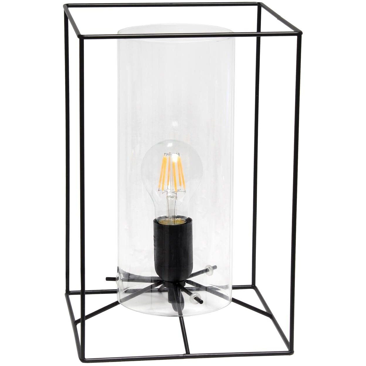 Lalia Home Contemporary Black Framed Table Lamp ith Clear Cylinder Glass Shade - Large