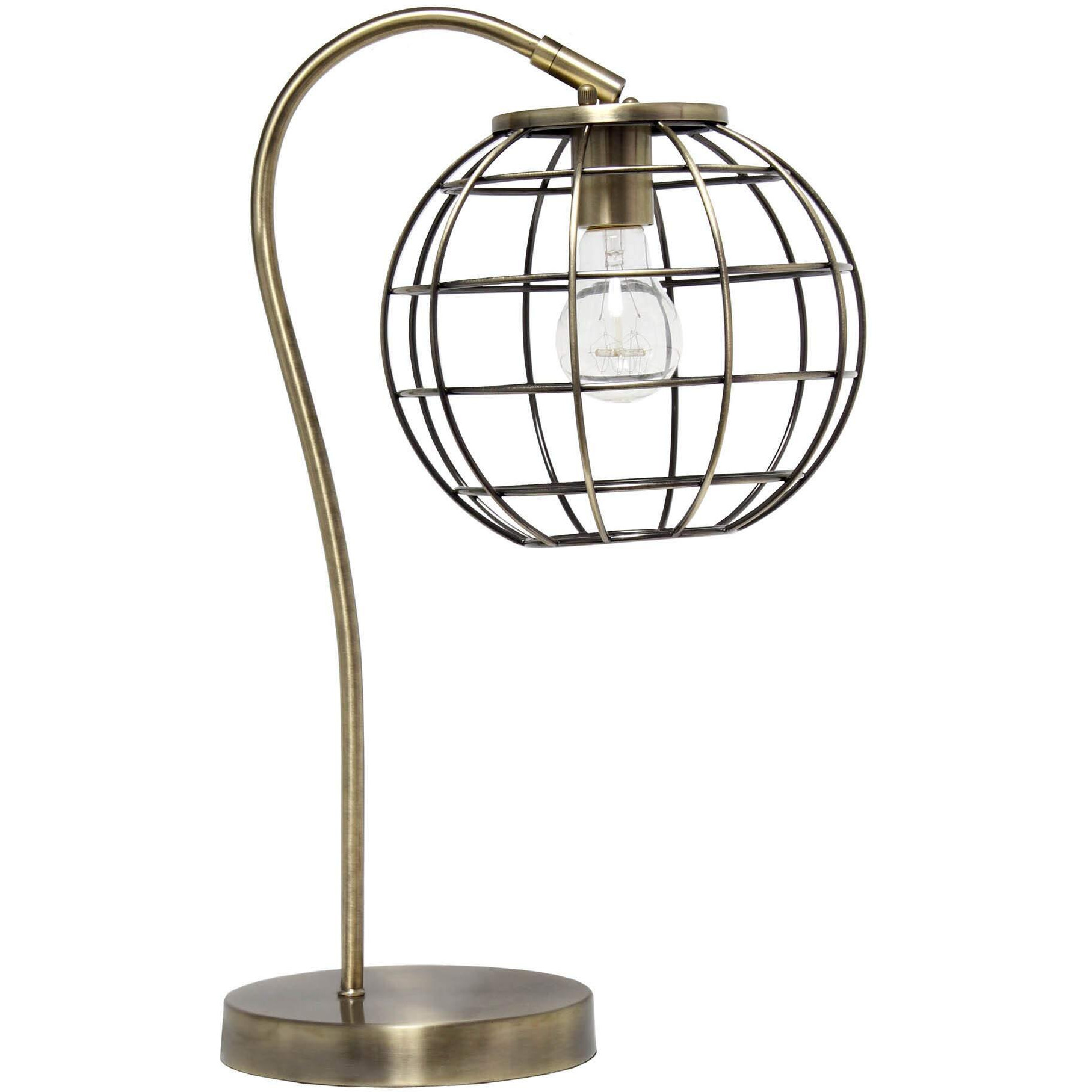 Lalia Home Decorative Arched Metal Cage Table Lamp, Antique Brass