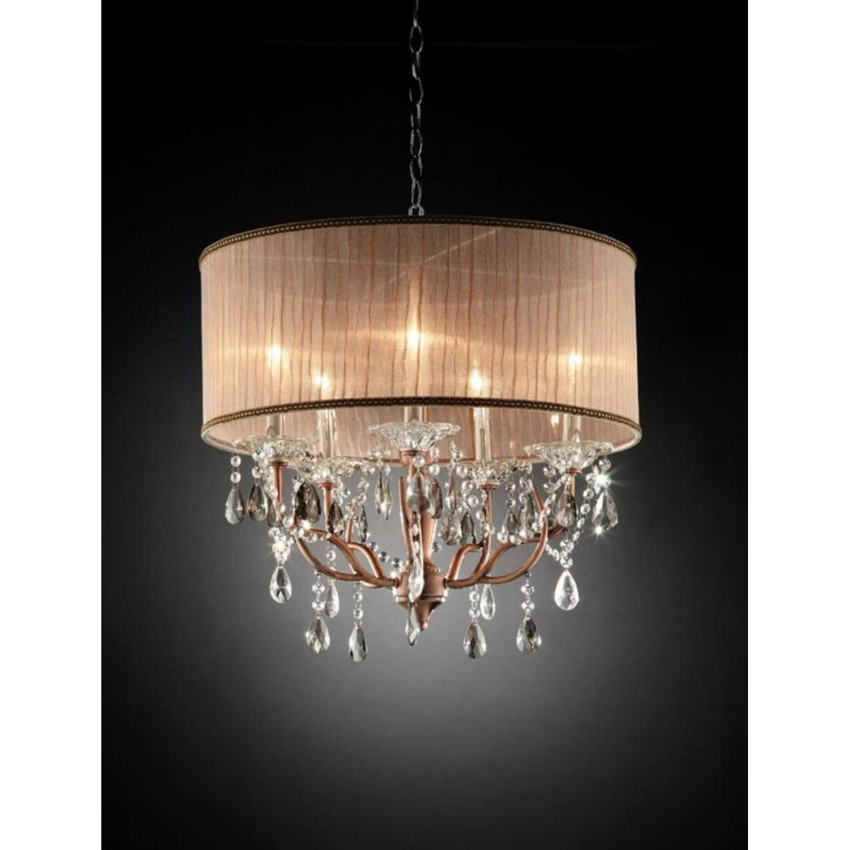 Silver and Pink Faux Crystal Hanging Chandelier Lamp