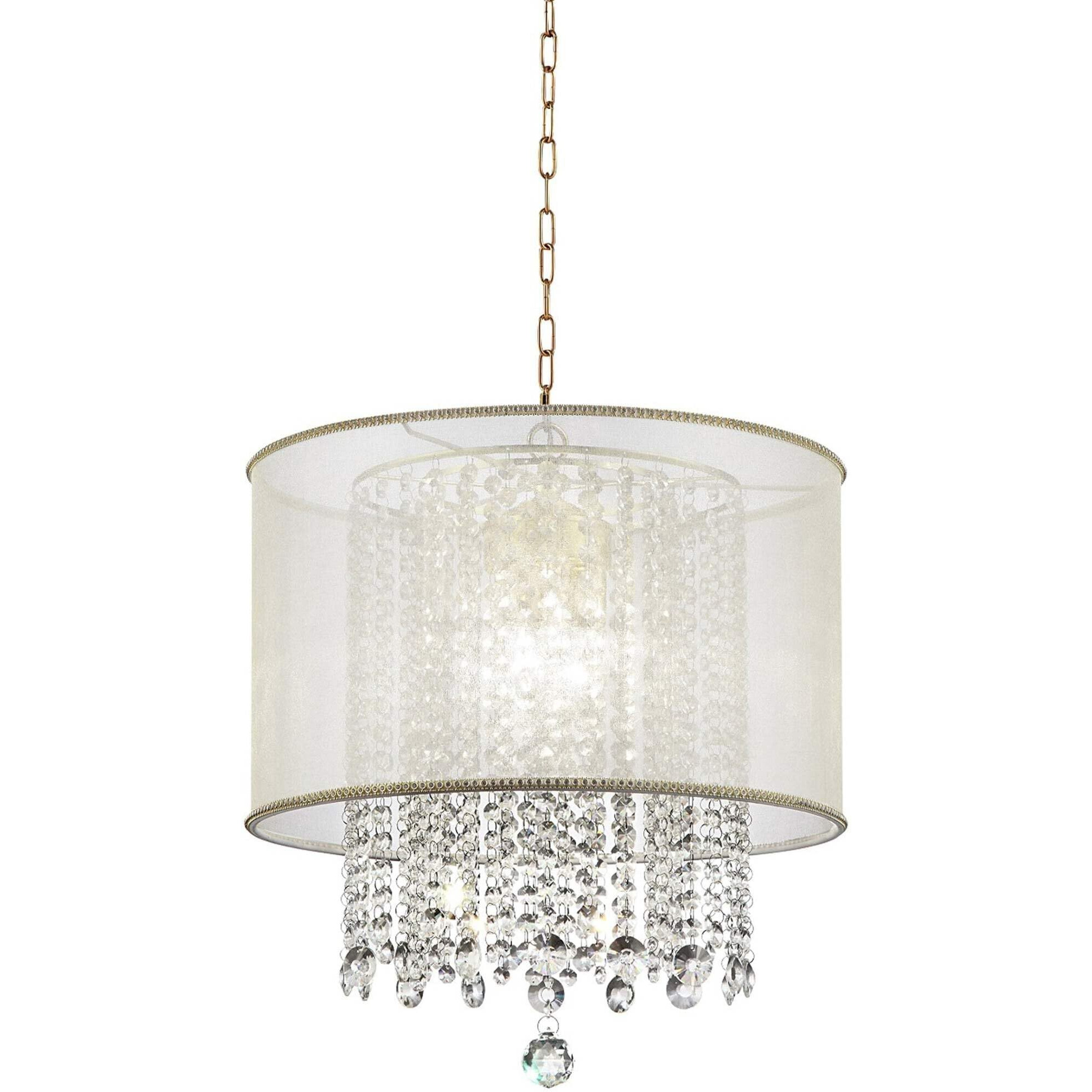 Primo Gold Finish Ceiling Lamp with Crystal Accents and White Shade