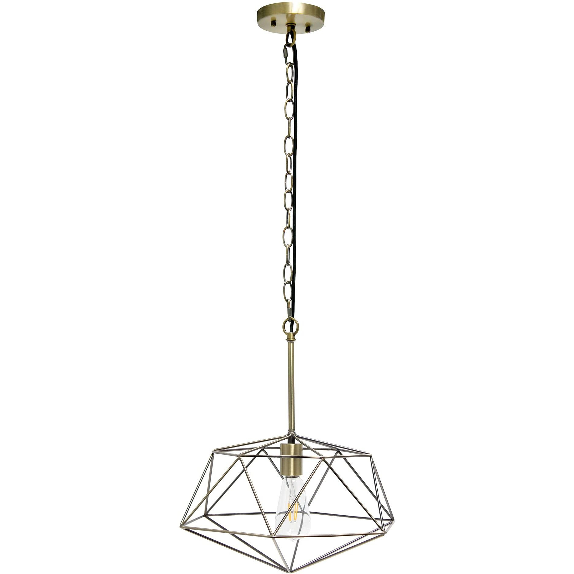 Lalia Home Modern Indoor Home/Office Bright 1 Light 16  Modern Metal Wire Paragon Hanging Ceiling Pendant Fixture - Antique Brass