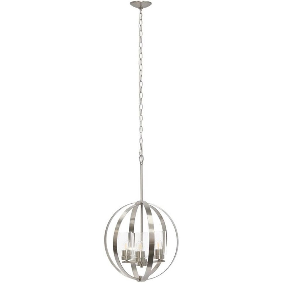 Lalia Home 3-Light 18  Adjustable Industrial Globe Hanging Metal and Clear Glass Ceiling Pendant, Brushed Nickel