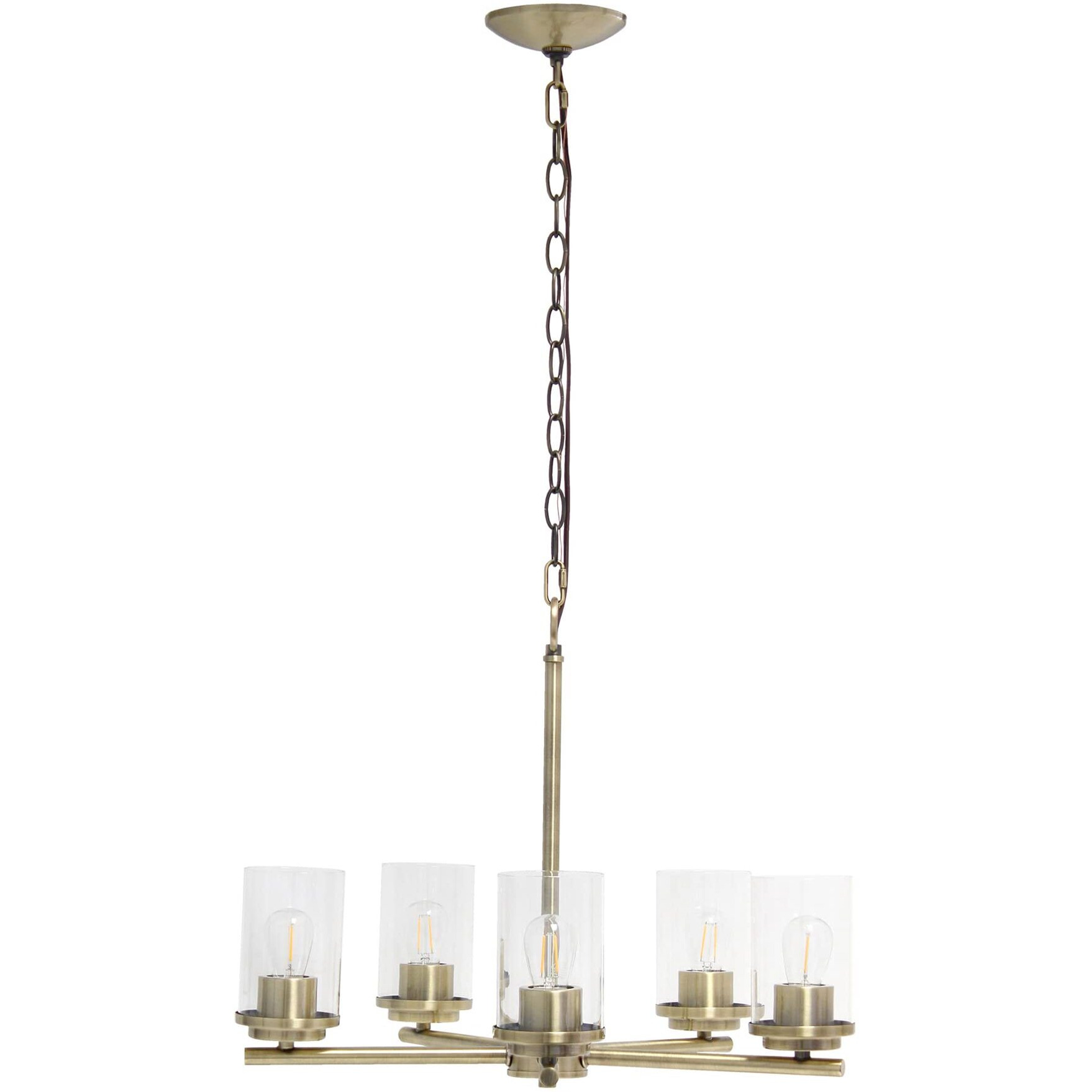 Lalia Home 5-Light 20.5  Classic Contemporary Clear Glass and Metal Hanging Pendant Chandelier, Antique Brass