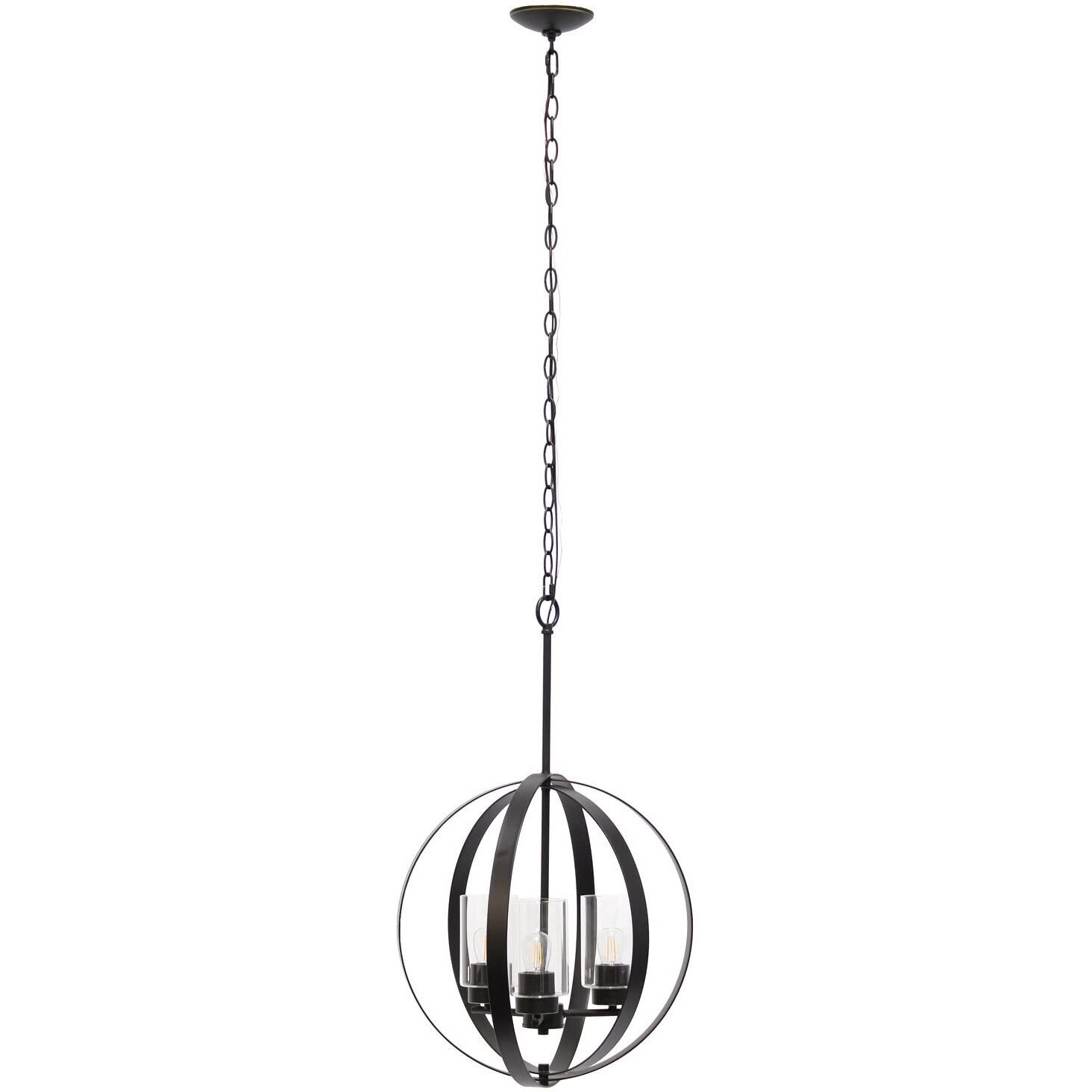 Lalia Home 3-Light 18  Adjustable Industrial Globe Hanging Metal and Clear Glass Ceiling Pendant, Restoration Bronze