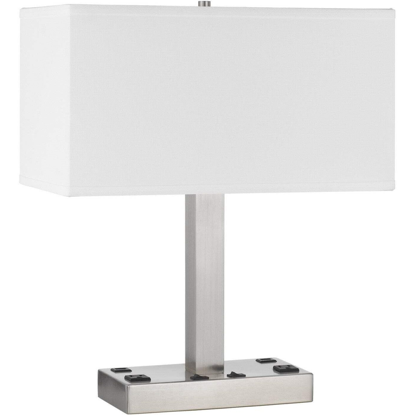 HomeRoots 524760 21 in. Nickel Metal Two Light Desk USB Table Lamp with White Rectangle Shade