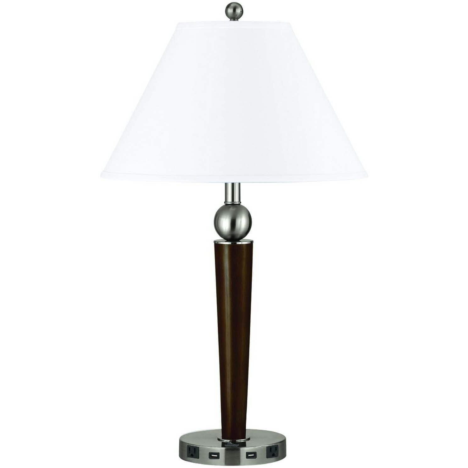 HomeRoots 524758 29 in. Nickel Metal USB Table Lamp with White Empire Shade