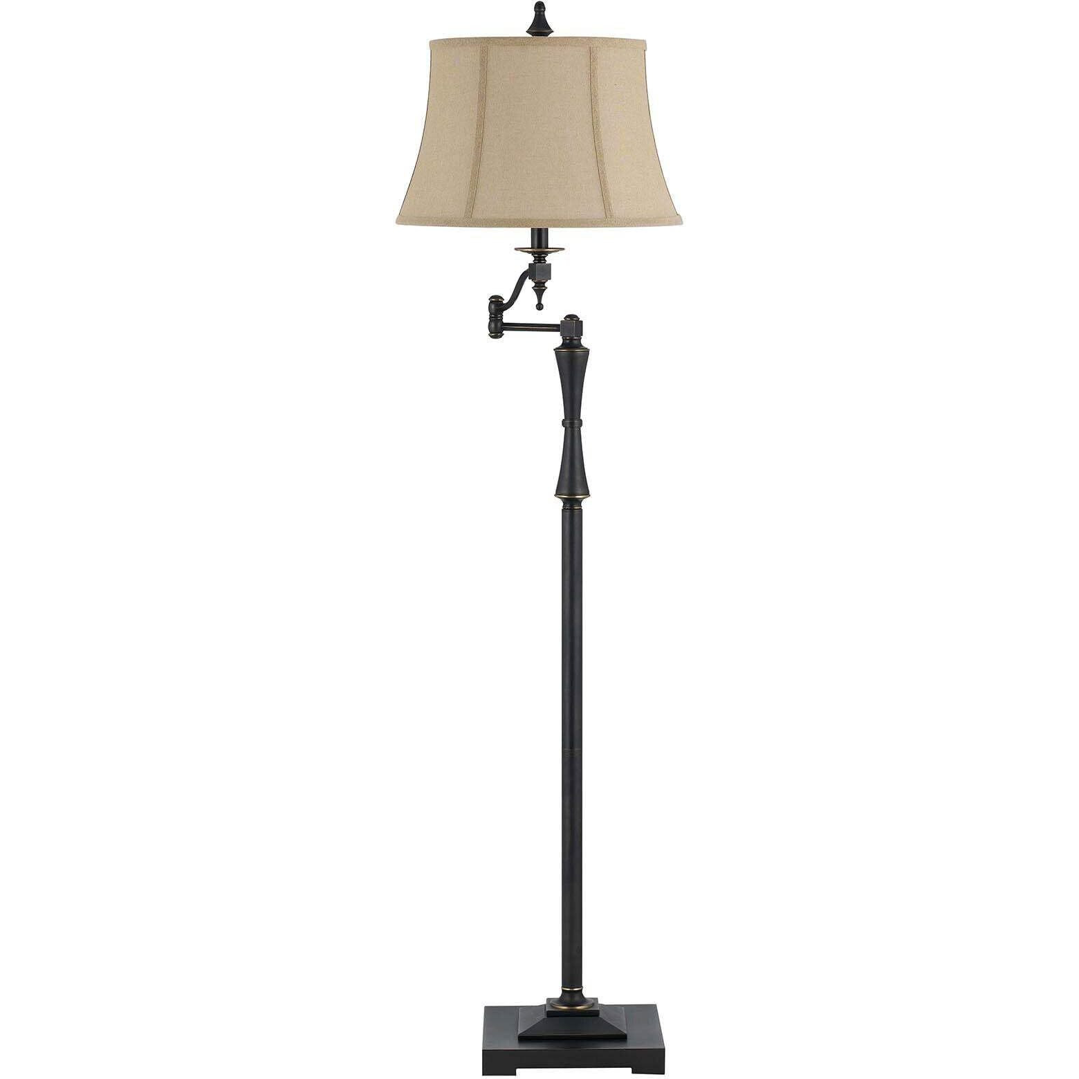 HomeRoots 526258 61 in. Bronze Swing Arm Floor Lamp with Brown Square Shade