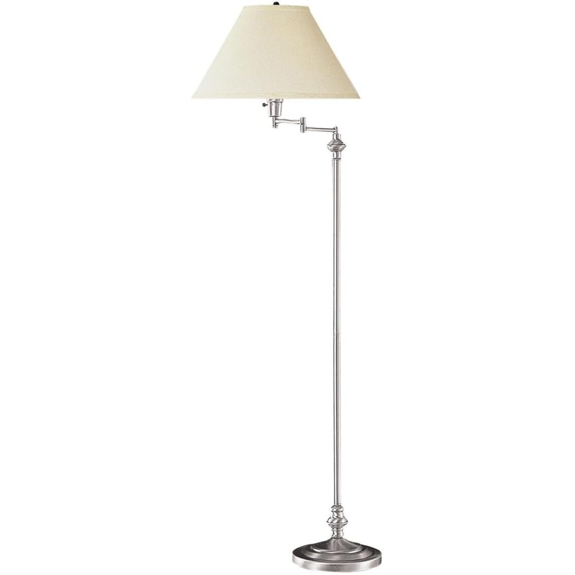 HomeRoots 526331 59 in. Nickel Swing Arm Floor Lamp with Beige Empire Shade