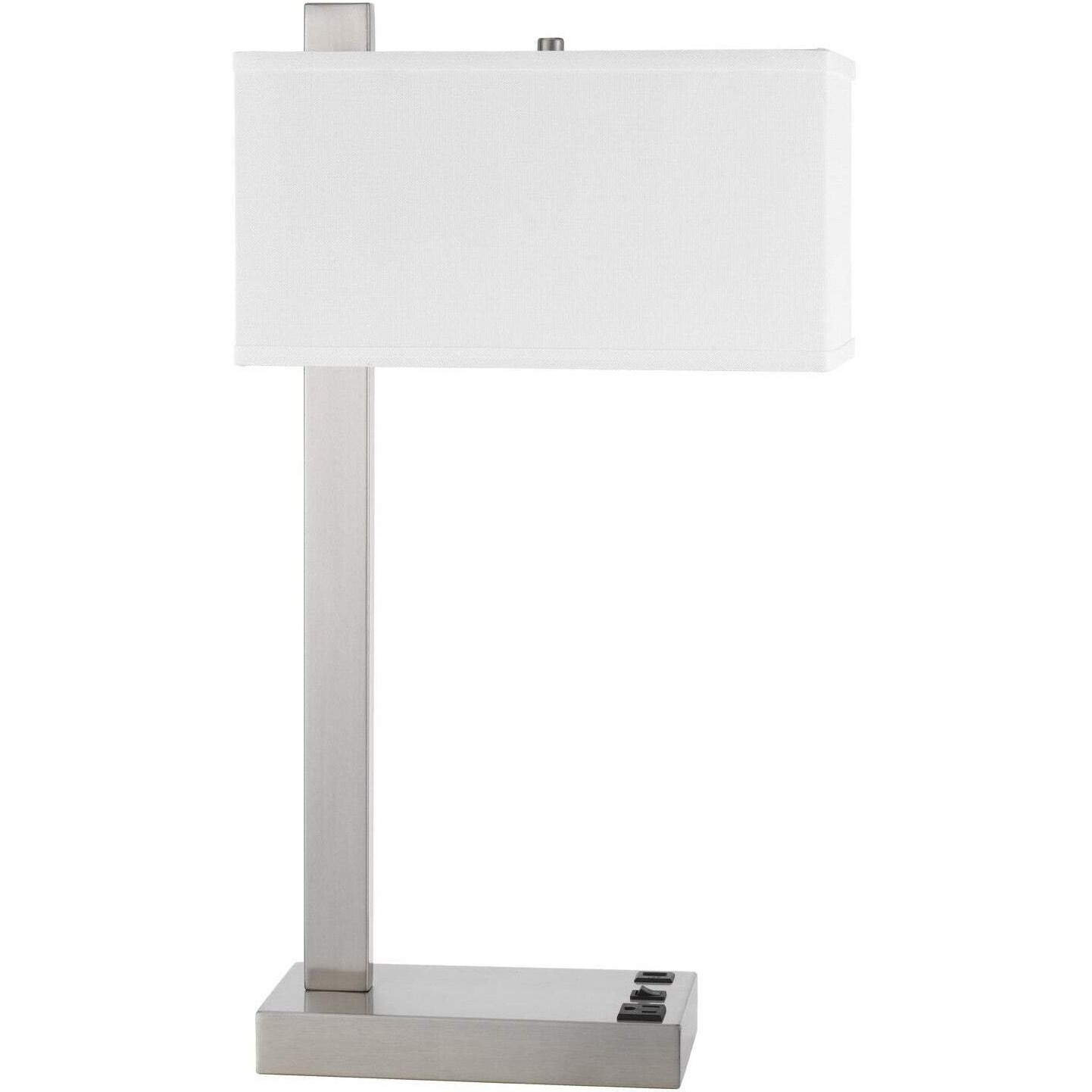 HomeRoots 524761 25 in. Metal Desk USB Table Lamp with White Rectangular Shade Nickel